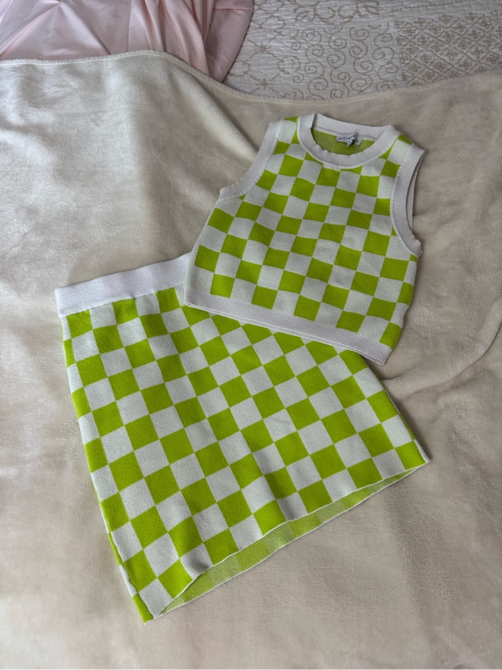 2 piece green & white checker print set - Picture 2 of 11